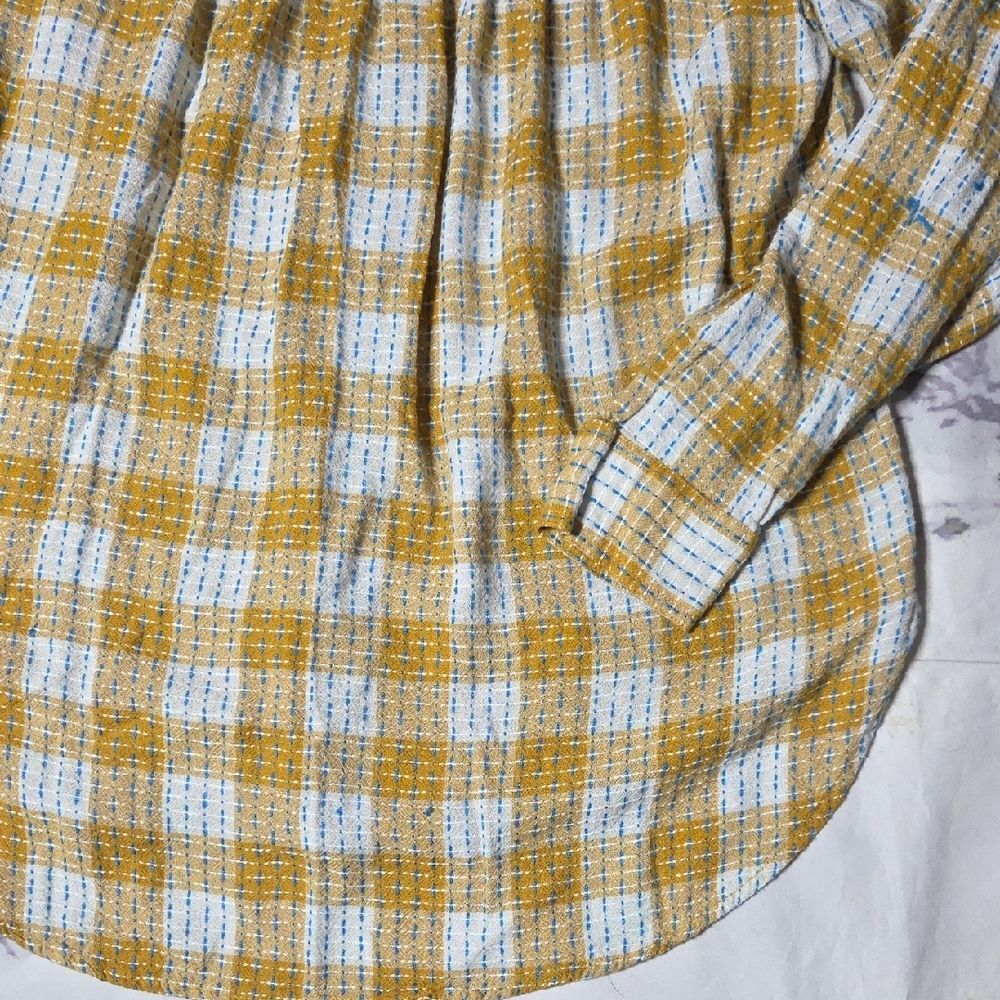Pilcro Mustard & White Plaid Buttondown Shirt with Blue Accents - Picture 8 of 9